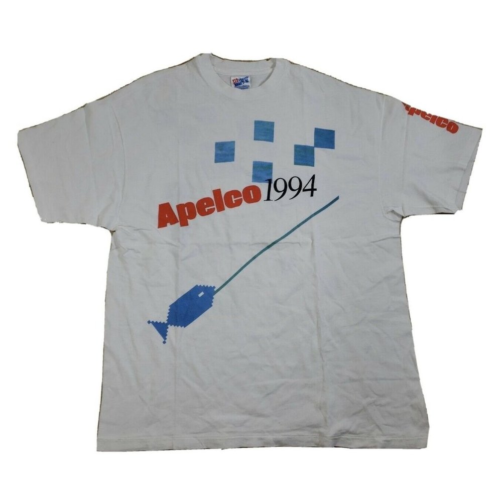 1994 90's Apelco Shirt Digital Pixel Graphic Art Fish Finder Retro Single Stitch